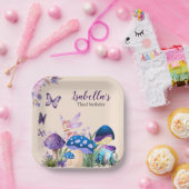 Girls Fairy Purple Mushroom Butterfly Birthday ペーパープレート (パーティー)