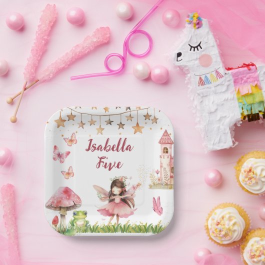 Girls Fairy Tale Castle Frog Mushroom Birthday ペーパープレート (パーティー)