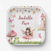 Girls Fairy Tale Castle Frog Mushroom Birthday ペーパープレート (正面)