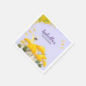 Girls Fairy Yellow Mushroom Butterfly Birthday スタンダードカクテルナプキン (角)
