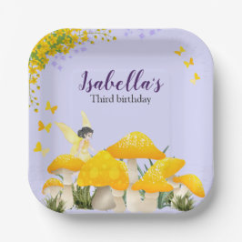 Girls Fairy Yellow Mushroom Butterfly Birthday ペーパープレート