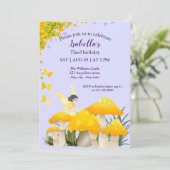 Girls Fairy Yellow Mushroom Butterfly Birthday 招待状 (スタンド正面)