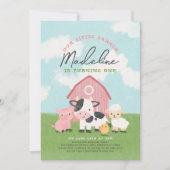 Girls Farm Animal Barnyard Birthday Invitation 招待状 (正面)
