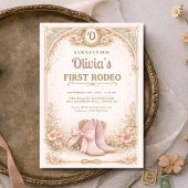 Girl's First 1st Rodeo Pink Bow Birthday 招待状