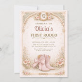 Girl's First 1st Rodeo Pink Bow Birthday 招待状 (正面)
