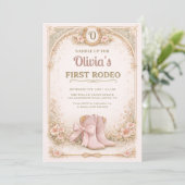 Girl's First 1st Rodeo Pink Bow Birthday 招待状 (スタンド正面)