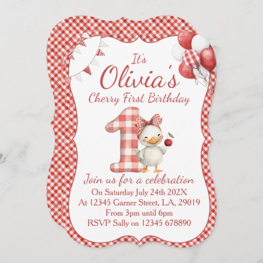 Girls First Birthday Invitation 招待状 (正面/裏面)