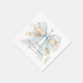 Girl's First Communion Dusty Blue Floral Bow スタンダードカクテルナプキン (角)