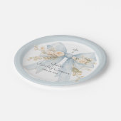 Girl's First Communion Dusty Blue Floral Bow ペーパープレート (アングル)