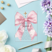 Girl's First Communion Pink Bow Acrylic Invitation アクリル招待状 (インサイチュ (ウェディング))