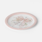 Girl's First Communion Pink Bow Floral ペーパープレート (アングル)