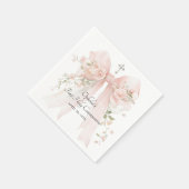 Girl's First Communion Pink Floral Bow スタンダードカクテルナプキン (角)