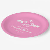 Girl's First Communion Pink Gingham Bow ペーパープレート (アングル)