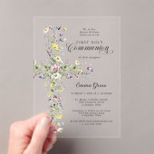 Girl's First Communion Wildflowers Floral Cross アクリル招待状 (インサイチュ (ポータブル))
