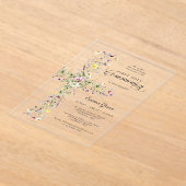 Girl's First Communion Wildflowers Floral Cross アクリル招待状 (レイダウン)