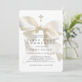 Girl's First Holy Communion Elegant Ivory Bow 招待状 (スタンド正面)
