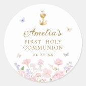 Girl's First Holy Communion Pastel Floral ラウンドシール (正面)