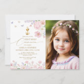 Girl's First Holy Communion Pastel Floral Photo 招待状 (正面)