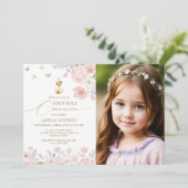 Girl's First Holy Communion Pastel Floral Photo 招待状 (スタンド正面)