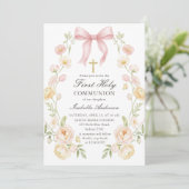 Girl's First Holy Communion Pink Floral Bow 招待状 (スタンド正面)