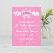 Girl's First Holy Communion Pink Gingham Bow 招待状 (スタンド正面)