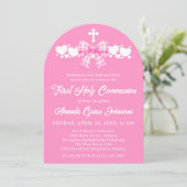 Girl's First Holy Communion Pink Gingham Bow 招待状 (スタンド正面)