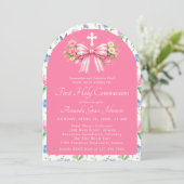 Girl's First Holy Communion Pink Wildflower Bow 招待状 (スタンド正面)