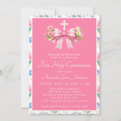 Girl's First Holy Communion Pink Wildflower Bow 招待状 (裏面)