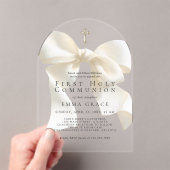 Girl's First Holy Communion Simple Ivory Bow アクリル招待状 (インサイチュ (ポータブル))