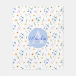 Girls Floral Pattern Monogram Name Kids Blanket フリースブランケット