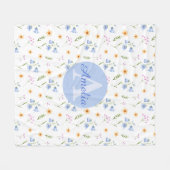 Girls Floral Pattern Monogram Name Kids Blanket フリースブランケット (正面(横))