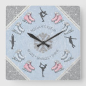 Girls Glitter Ice Rink Figure Skater Clock スクエア壁時計 (正面)