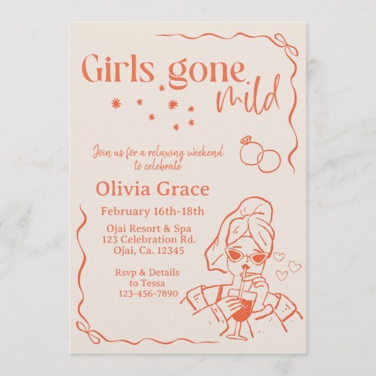 Girls Gone Mild Bachelorette Invitation | Boho Spa 招待状 (正面)