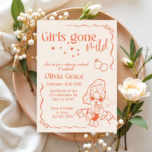 Girls Gone Mild Bachelorette Invitation | Boho Spa 招待状