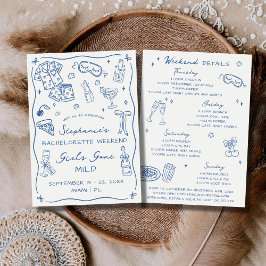 Girls Gone Mild Bachelorette Party Itinerary Blue 招待状