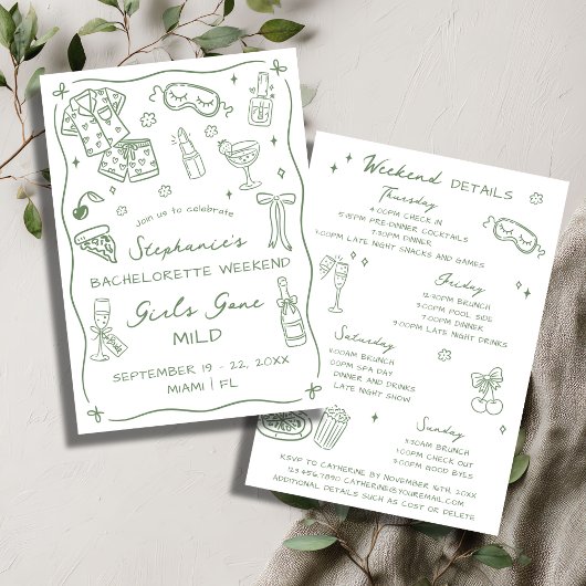 Girls Gone Mild Bachelorette Party Itinerary Sage 招待状