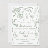 Girls Gone Mild Bachelorette Party Itinerary Sage 招待状 (正面)