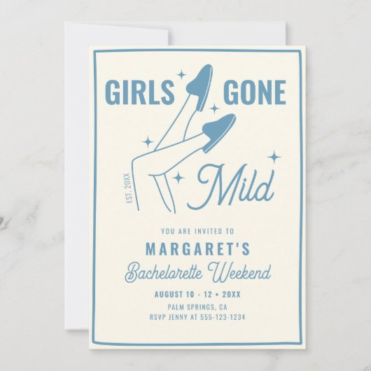 Girls Gone Mild Blue Spa Bachelorette Weekend 招待状 (正面)