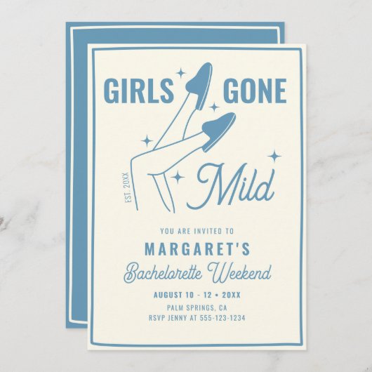 Girls Gone Mild Blue Spa Bachelorette Weekend 招待状 (正面/裏面)