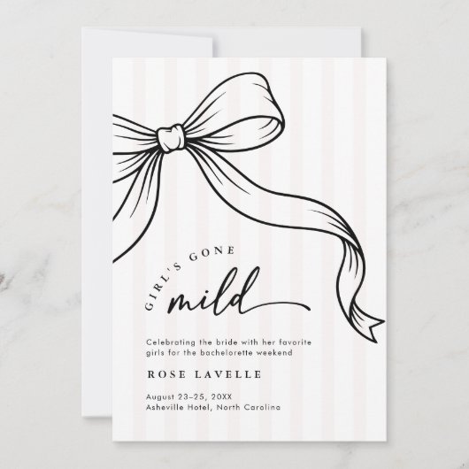 Girls Gone Mild Bow Stripe Bachelorette Weekend 招待状 (正面)