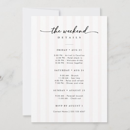 Girls Gone Mild Bow Stripe Bachelorette Weekend 招待状 (裏面)