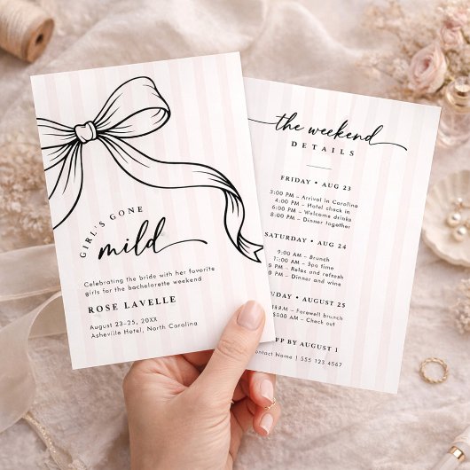 Girls Gone Mild Bow Stripe Bachelorette Weekend 招待状