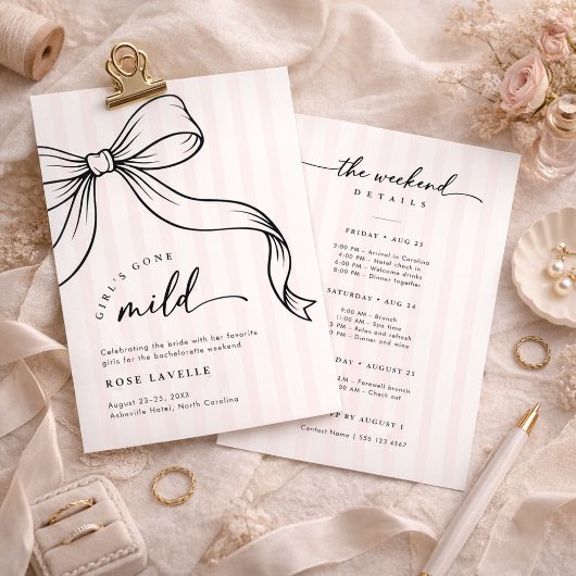 Girls Gone Mild Bow Stripe Bachelorette Weekend 招待状