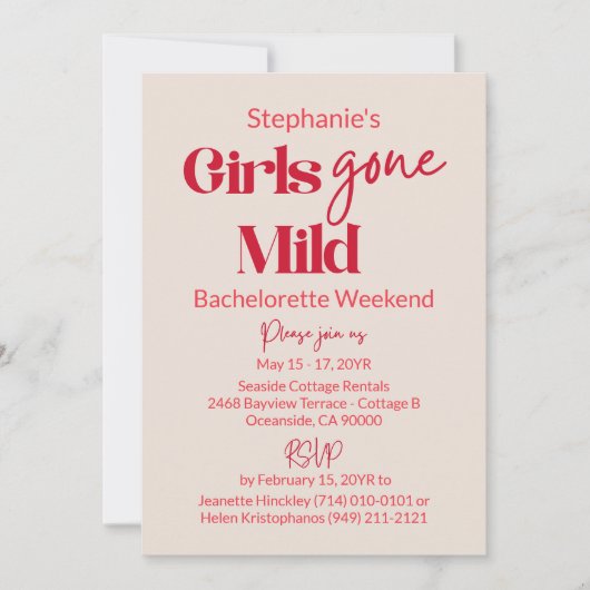 Girls Gone Mild Elegant Bachelorette Beach Weekend 招待状 (正面)