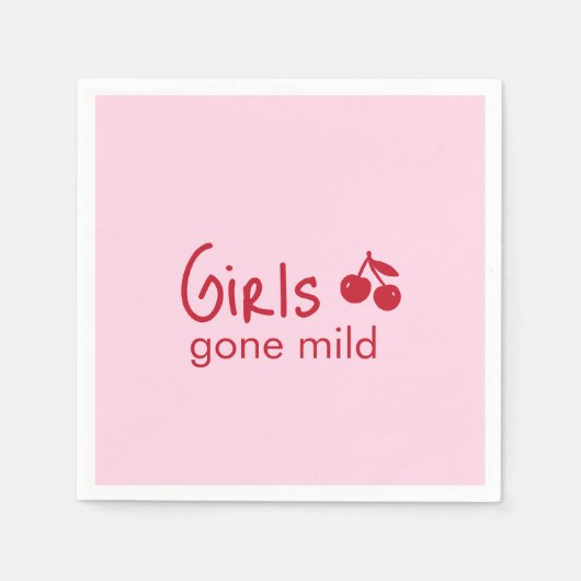 Girls Gone Mild Pink and Cherry Red Bachelorette   スタンダードカクテルナプキン (正面)