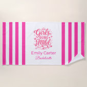 Girls Gone Mild Pink Striped Bachelorette ビーチタオル (正面)