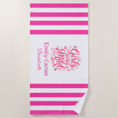 Girls Gone Mild Pink Striped Bachelorette ビーチタオル (正面)