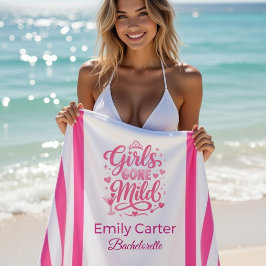 Girls Gone Mild Pink Striped Bachelorette ビーチタオル