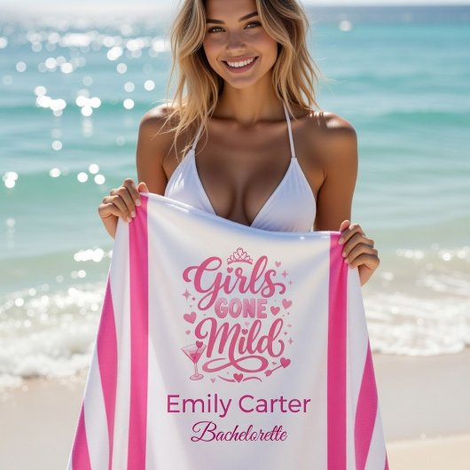 Girls Gone Mild Pink Striped Bachelorette ビーチタオル