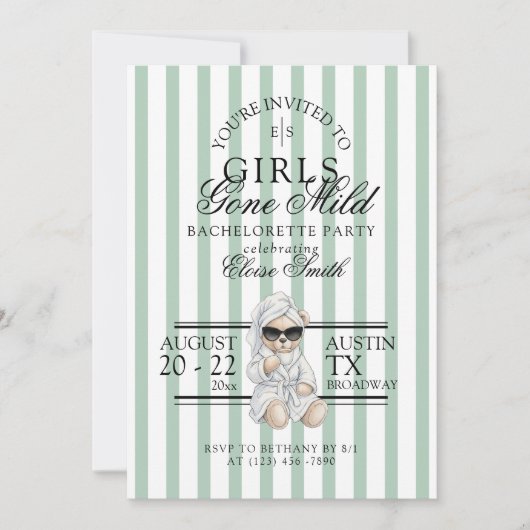 Girls Gone Mild Spa Bear Bachelorette Itinerary 招待状 (正面)